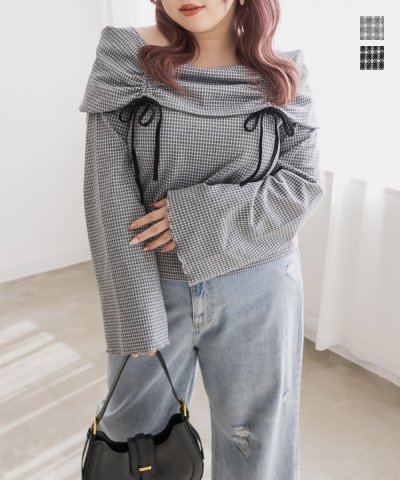 大きいサイズ レディース LL 3L 4L XL XXL XXXL CLETTEオリジナルドロストリボンチェック柄プルオーバー