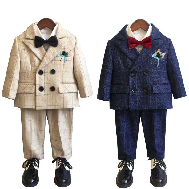 男の子スーツ子服韓国風4点セットジャケット+パンツ+蝶結び+コサlージベビー服誕生スーツ子スーツフォーマル入園スーツ入学式卒業式発表会タキシード男の子用スーツキッズスーツ結婚式七五三上下セット80-1