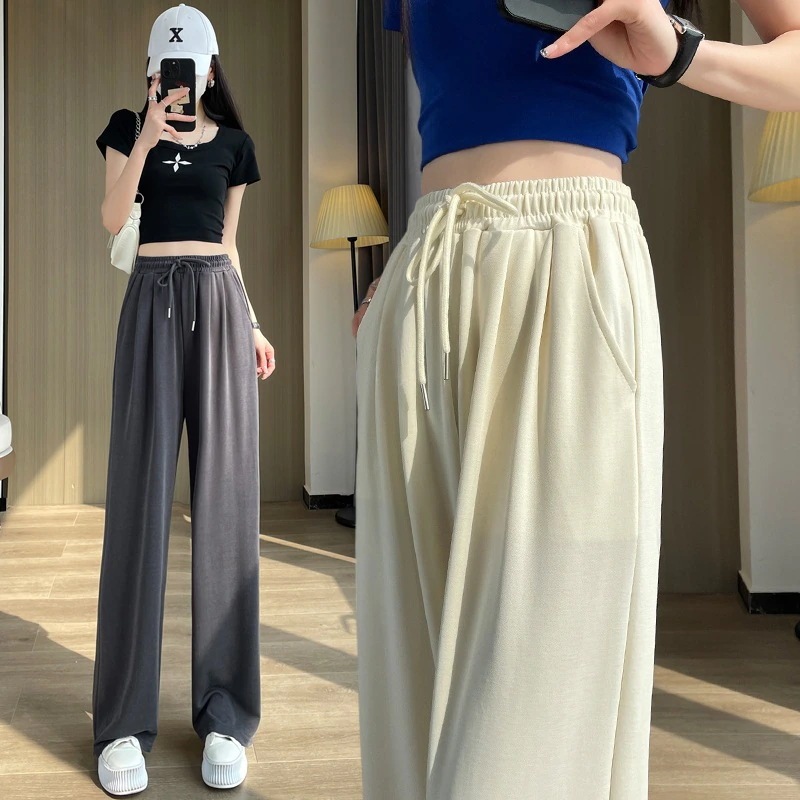 ワイドパンツ レディース 2024夏新作 ハイウエストストレートパンツ ドレープアイスシルクパンツ タオパンツ