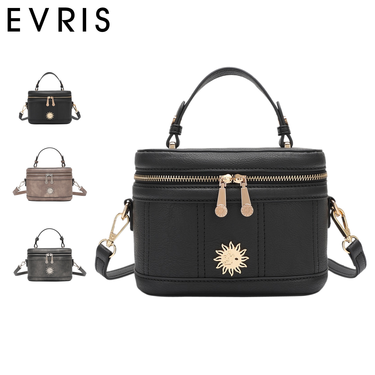バニティバッグ ショルダーバッグ レディース 斜めがけ 大人 軽量 サニー アンティークPU ブラック グレージュ シルバー 黒 EVR-20020B