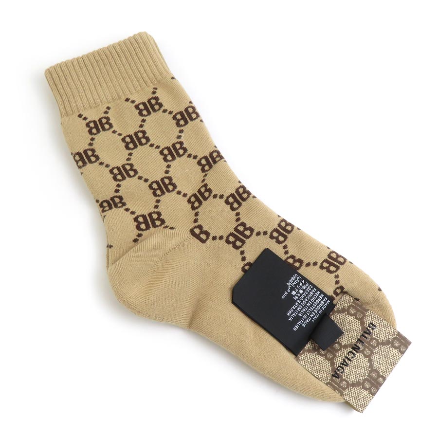 バレンシアガ BALENCIAGA ソックス 靴下 GUCCIコラボ コットン ベージュ×ブラウン キッズ r10304m