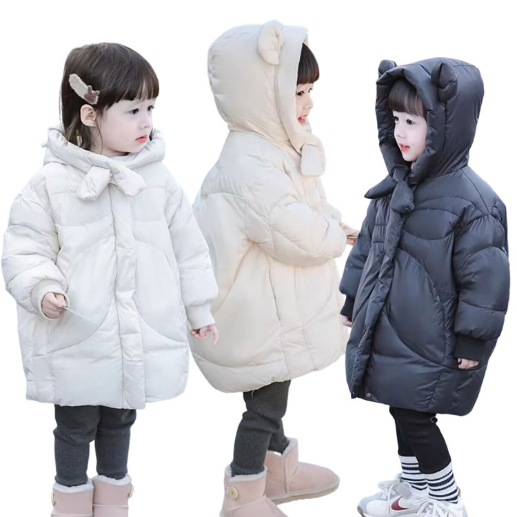 子供服 ダウンコート 女の子 あったか 厚手 冬用 キッズジャケット 保温 防寒 フード付き くま耳 ガールズ かわいい アウター ダウンジャケットロング ブラック ネイビー ベージュ お出かけ 通学