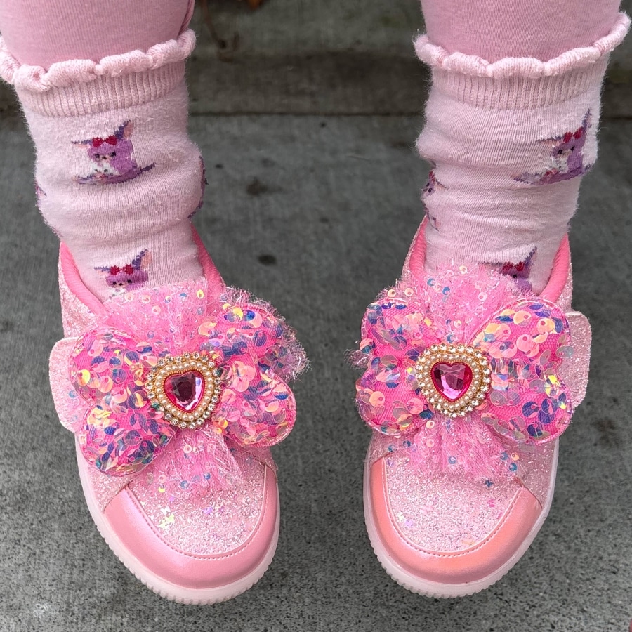 【フロムベベ】女の子用 ブリ グリッター リボン LEDスニーカー