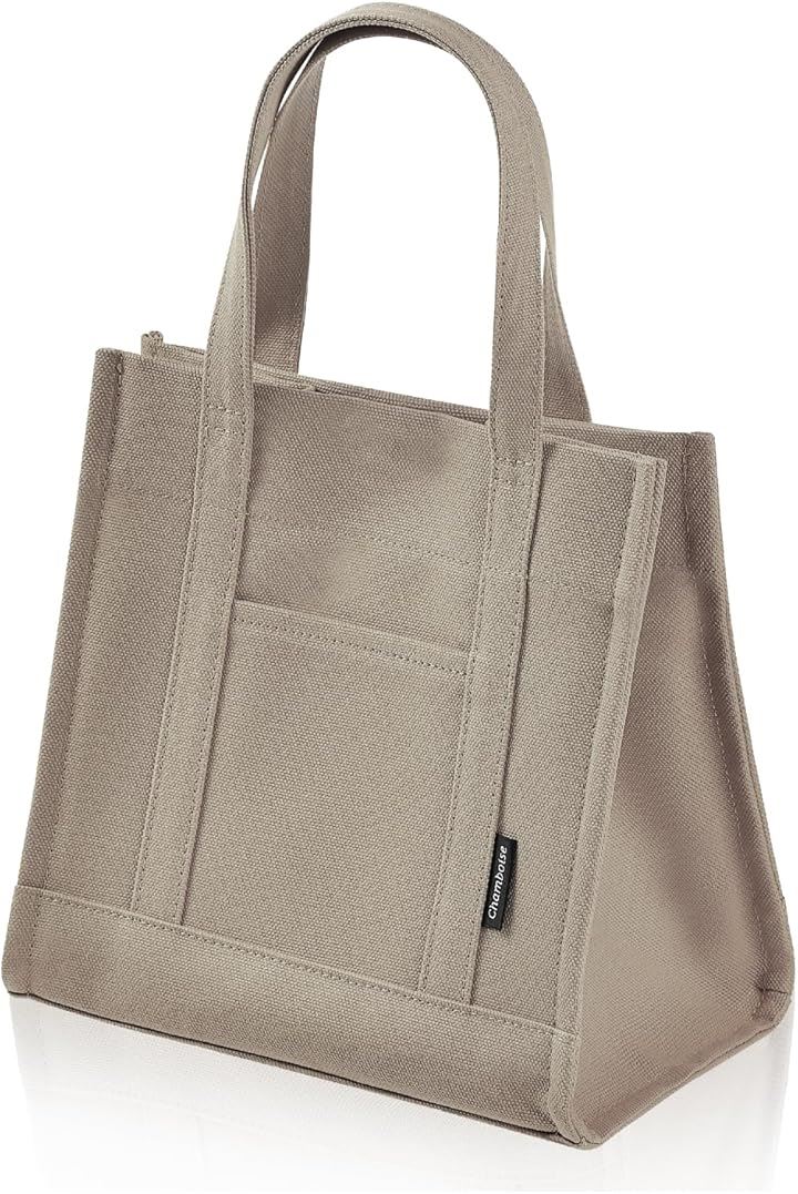 ミニトートバッグ 日本製 自立型 帆布 キャンバス 小さめ ユニセックス ランチバッグ 収納 ギフトにも(グレージュ, ミニ)