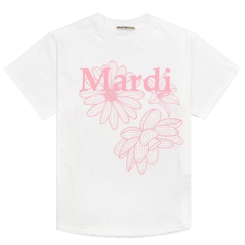 アパレル Tシャツ WHITE PINK 半袖 TSHIRT TRIPLE FLOWER 韓国 ファッション レディース ストリート