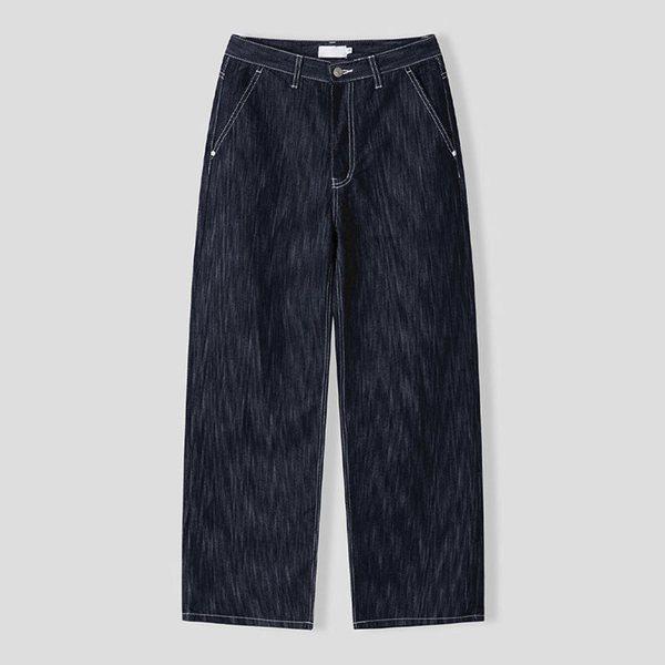 メンズ ノンフェイド ステッチ ワイド デニム パンツ AS-JES-Q007-ダークブルー
