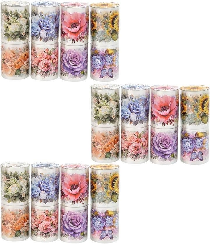 花 柄 彩る デザイン マスキング テープ レトロ ダイカット 文房具 手帳 アルバム (花 (大) 3セット)