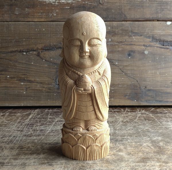 オブジェ 置き物 インテリア雑貨 家具 インテリア ケヤキ材 丸地蔵 19cm 工芸品 木彫品