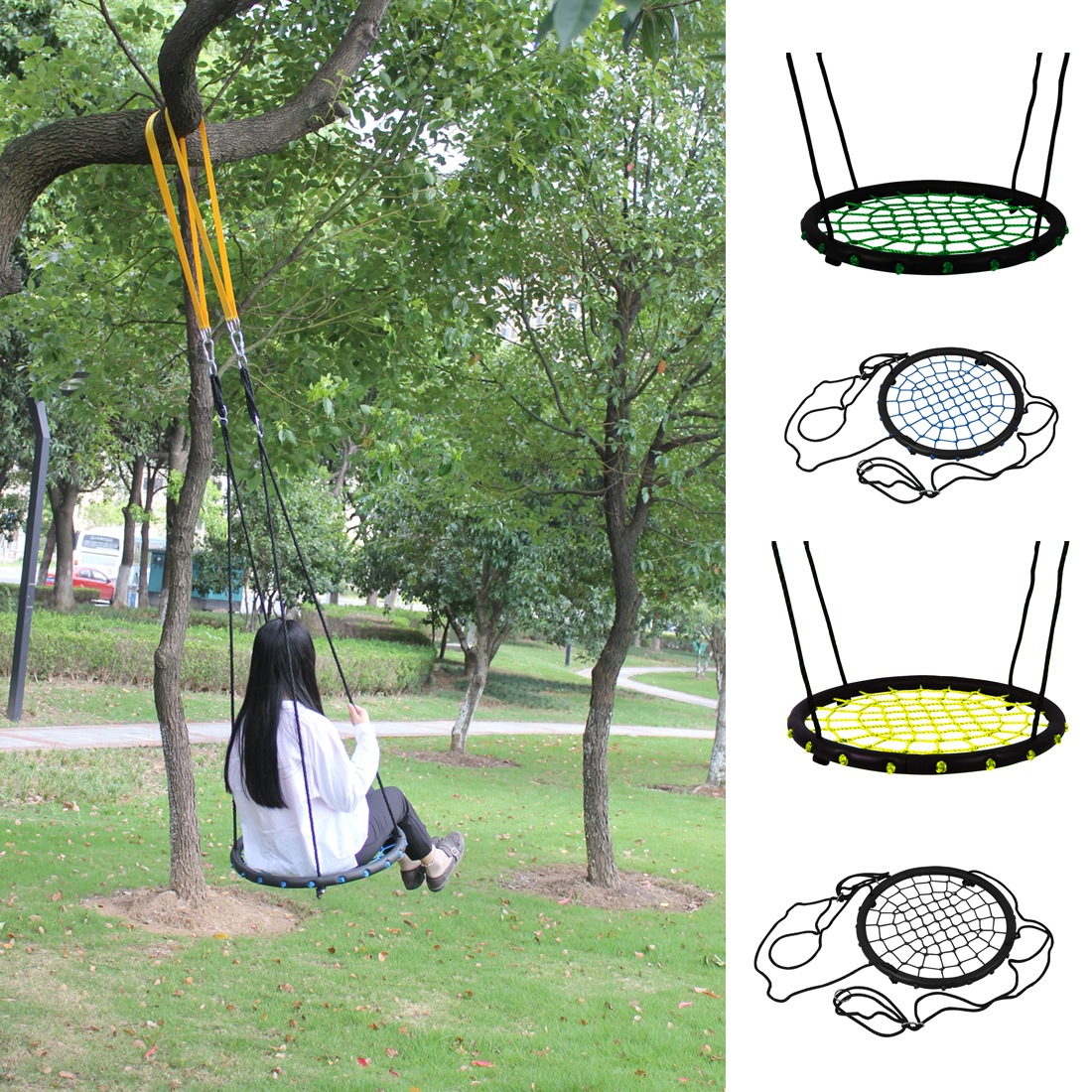 Across the UniverseGaorui ネットブランコ 直径60cm 最大耐荷重150kg ツリースイング グリーン ナイロンロープ取り外し可能 室内外ブランコ ハンモック ガオルイ