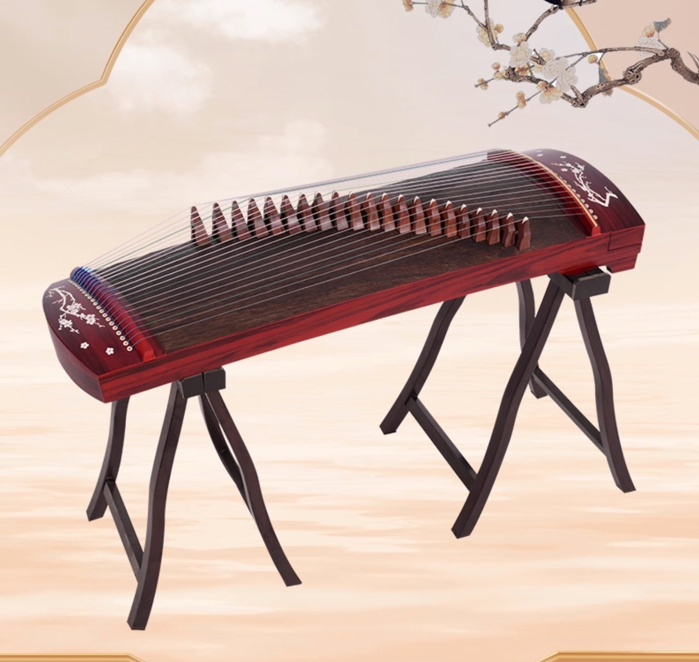 筝 100cm 21弦 梅の花の模様 中国の弦楽器