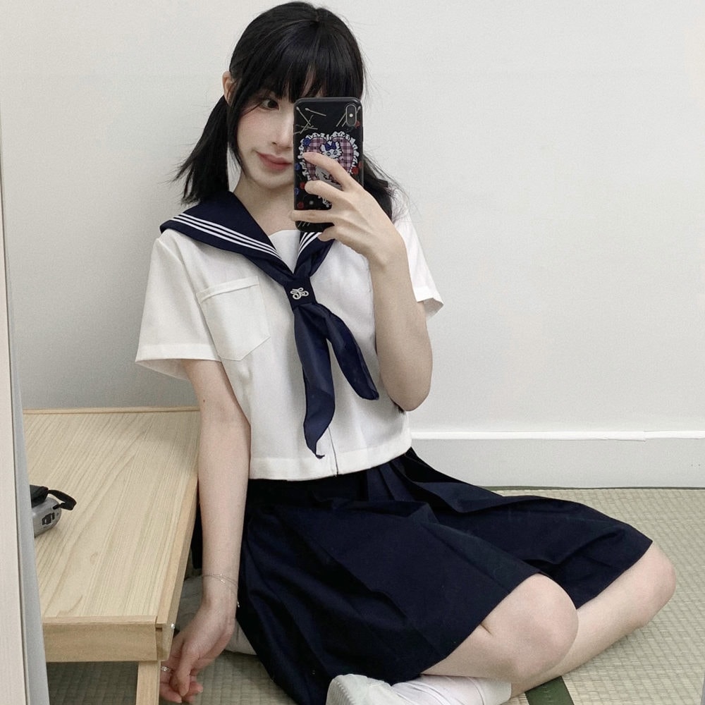【1つ買うと10つ無料】語jkユニフォームスカートホワイト3ブックベーシックミドルスーツ太いブルーカラースプリングと夏の短袖スーツ