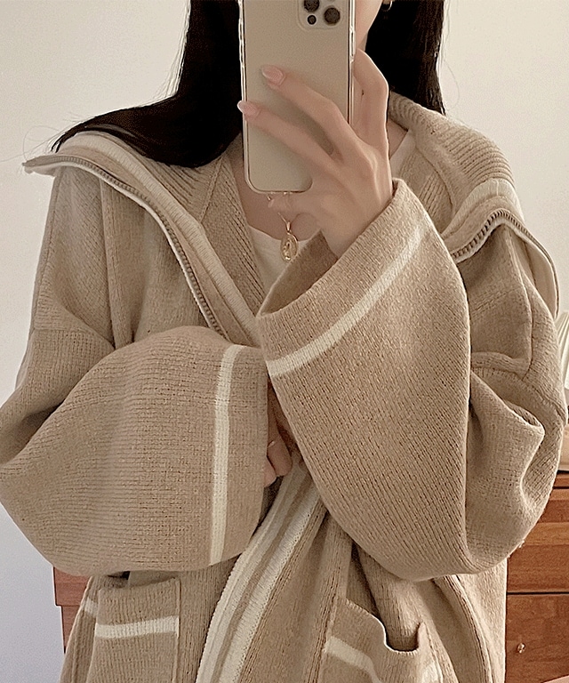 ウール60 セラ 配色 ニット ジップアップ - 2color