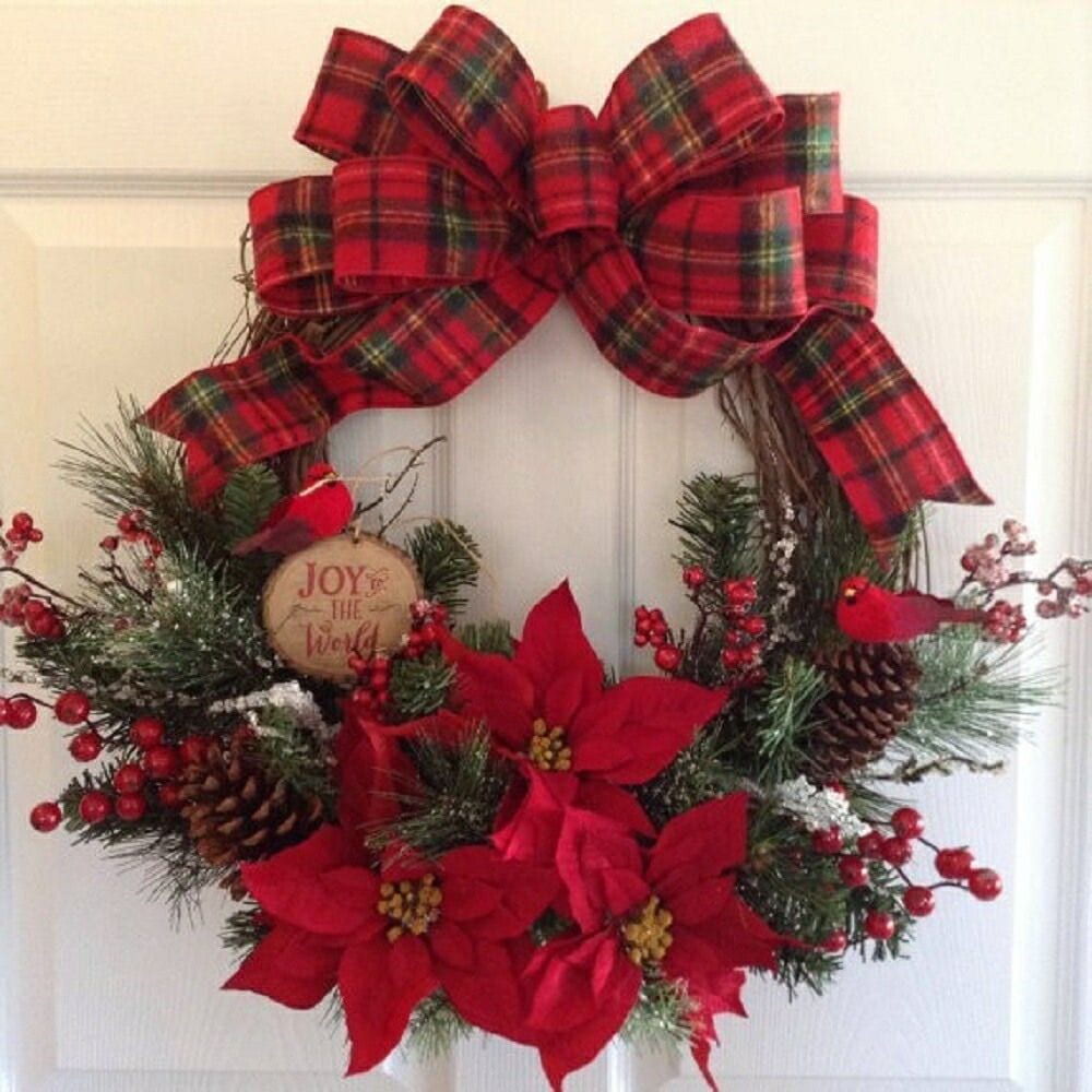 爆売れ中クリスマスリース 35cmx35cm 赤リボン Xmas リース 造花 花輪 アートフラワー クリスマス 玄関 丸 輪っか ドア 飾り 装飾 インテリア お祝い