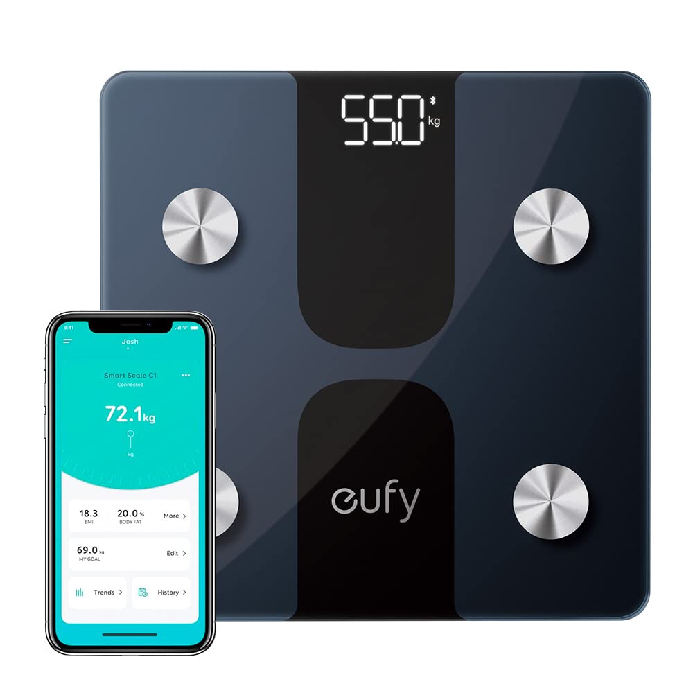 Anker Eufy (ユーフィ) Smart Scale C1（体重・体組成計）【アプリ対応/Fitbit連携/体脂肪率/BMI/基礎代謝量/水分量/体脂肪量/骨量/内臓脂肪】T9146 ブラック