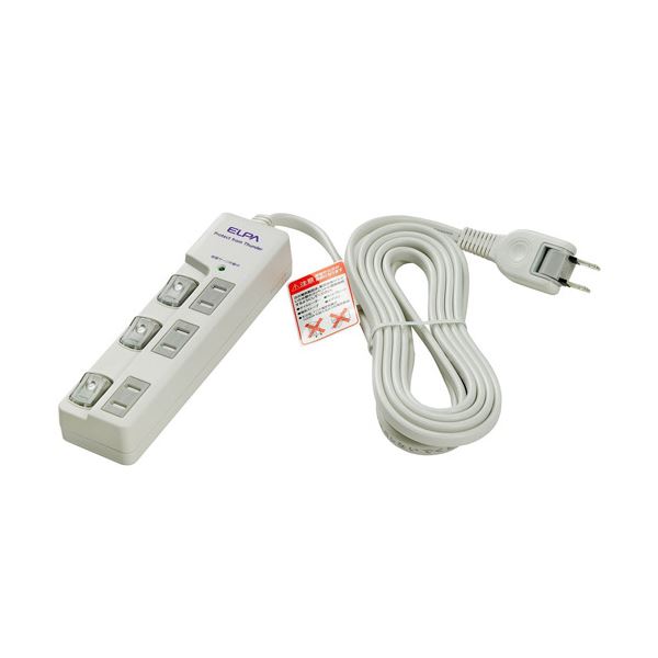 (まとめ) ELPA 耐雷サージLEDランプスイッチ付タップ(上差し) 3個口 3m WBS-LU303B(W) 1個 (×10セット)