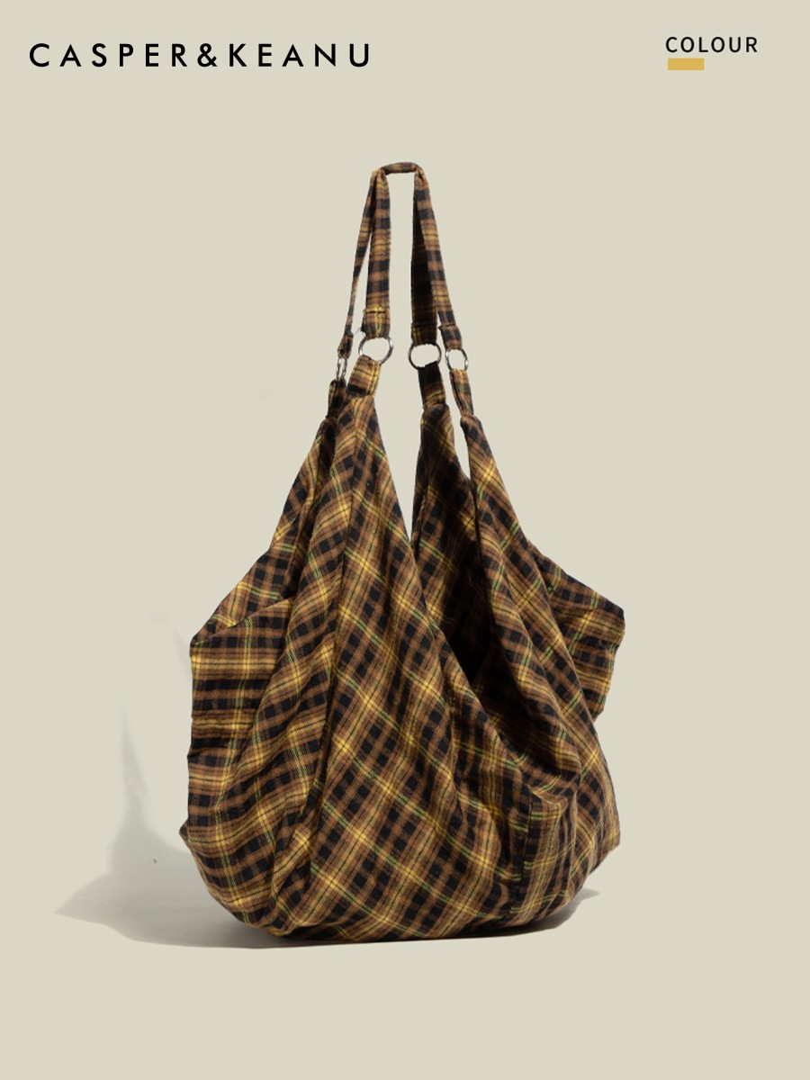 布袋トートバッグレディース2025新作格子大容量ショルダーバッグ