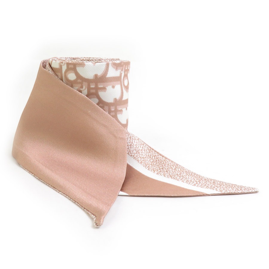 クリスチャンディオール Christian Dior スカーフ ミッツァ シルク ピンクベージュ/ホワイト レディース e60817g