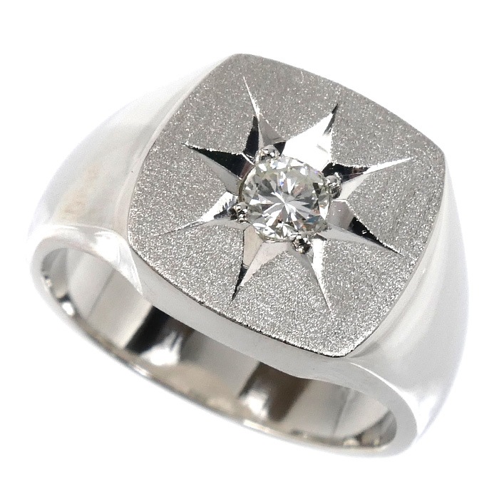 Pt900プラチナ 印台 リング・指輪 ダイヤモンド0.29ct 19号 22.9g メンズ 中古 美品