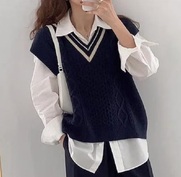 秋冬 ニットベストベーシックニット ファッション ニットベスト ベーシックニットトップス ニットベスト