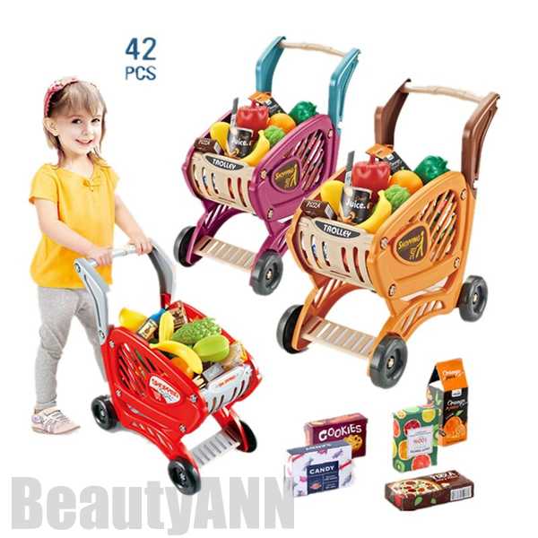 チャンスを掴む新生活 ショッピングカート おもちゃ 42ピース お買い物カート 子供 手押し車 知育玩具 買い物のゲーム スーパーマーケット子供用 子供向け こども 子ども キッズ ショッピングカート
