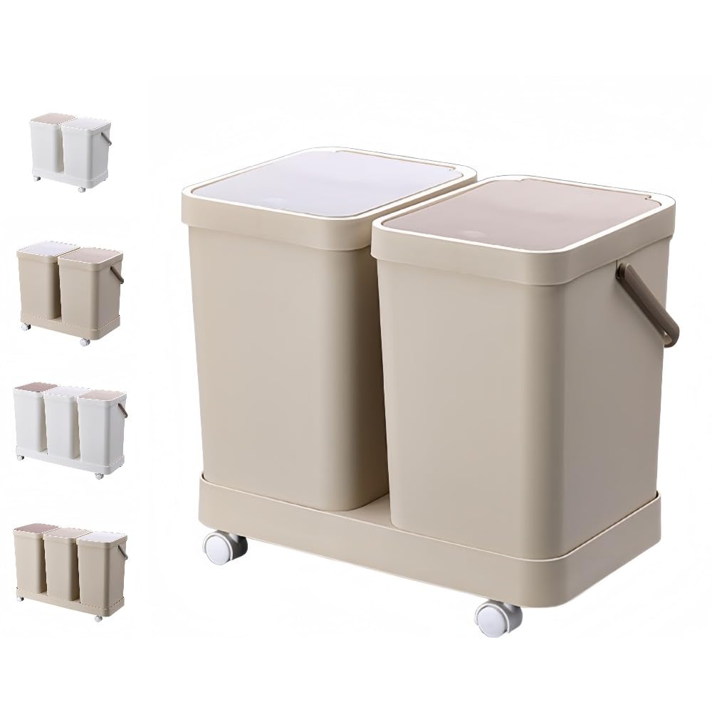 SJGEIDM分別 ふた付き ダストボックス スリム キャスター付き おしゃれ 密閉 防臭 キッチン 大容量 袋見えない 取り外し可能 縦型 ワゴン プラスチック ごみ箱 垃圾桶 自宅 リビング (3