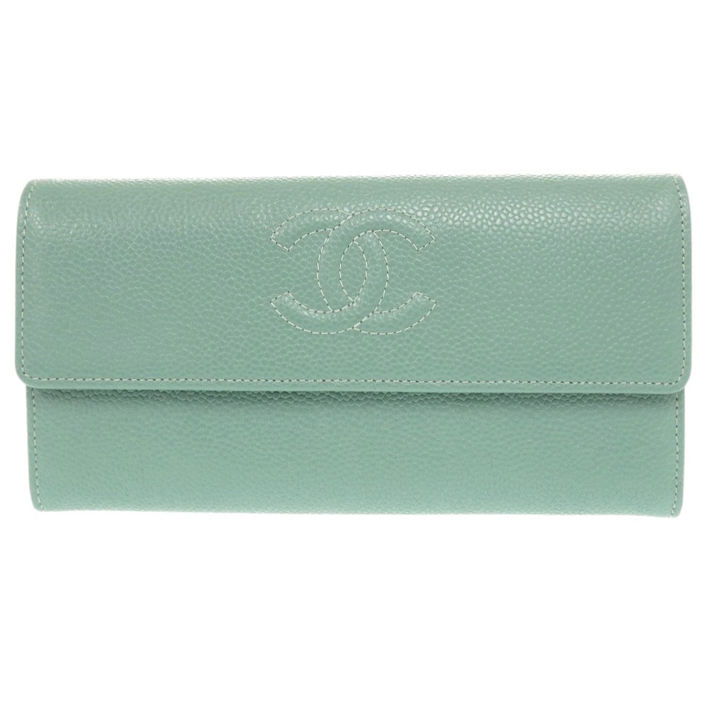 新品同様 ココマーク 長財布 キャビアスキン ミントグリーン 0330【中古】 レディース