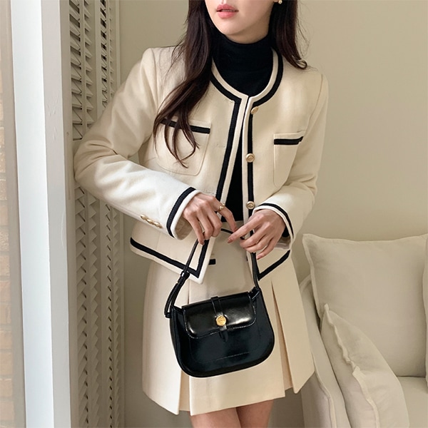 キルト裏地ジャケットプリーツスカートセットアップ st2688