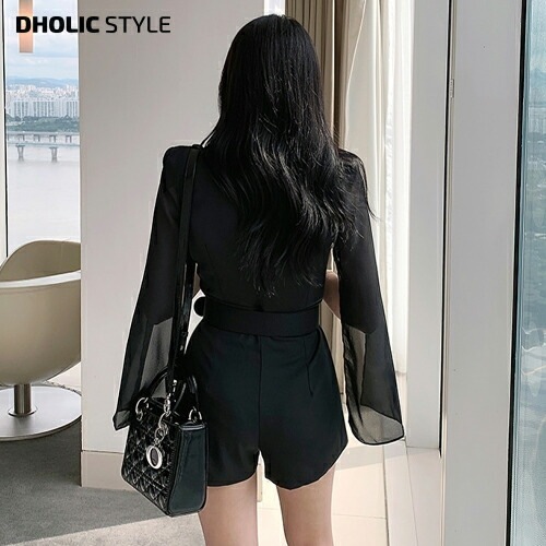 [メガ割りSALE]シフォンケープスリーブショートオールインワン・p679377