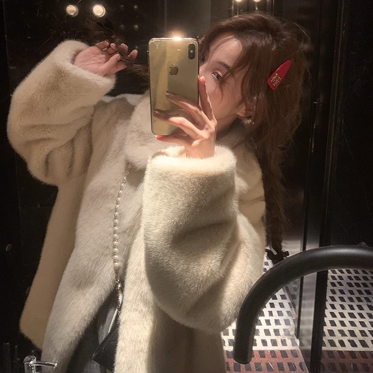 3色S-L韓国エコファーフェイクミンクのぬいぐるみコート女性の秋冬は小柄なデザインが優しくてだるくて なまめかしい上着