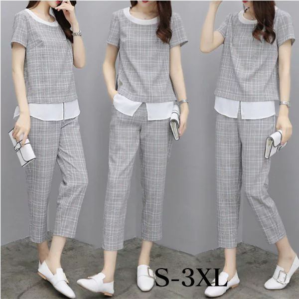 セットアップ レディース 夏 上下セット 半袖ｔシャツ 九分丈パンツ チェック柄 2点セット チュニック 着痩せ 大人 カジュアル 2025夏新作 バレンタイン 2025 プレゼント