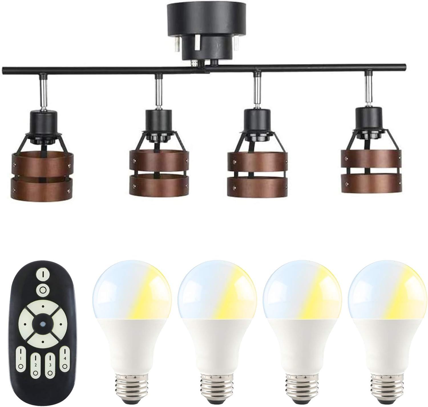 共同照明 シーリングライト 4灯 6畳 8畳 北欧 スポットライト 天井照明 GT-DJ-2DB-9WT-2 LED電球60W形付 調光 調色 リモコン対応 E26 ウッドリング カフェ風 天然木 リ