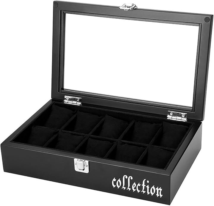高級 木製 腕時計 収納 ボックス ケース スタンド 大容量 コレクション 透明ガラス N-J141-T(ブラック・文字有（10本用）) 6,216円