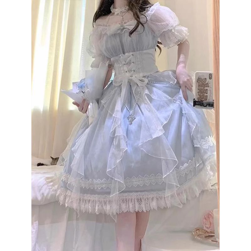 和服コスチュームコスチューム水色ロリータホルタードレスレディースドレスロリータエレガントでゴージャスなプリンセスドレス