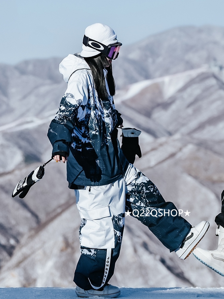 スノーボードウェア 2024 2025 上下セット メンズ レディース パンツ ズボン ジャケット アウター ブルー白セットアップ スキーウェア スノボウェア スノーウェア 韓国風 防水防風