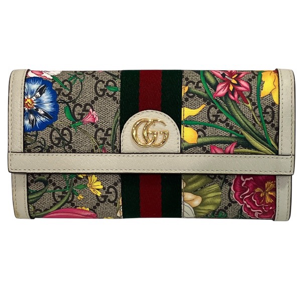 グッチ オフィディア GGフローラ 523153 長財布 2つ折り財布 レディース 【中古】