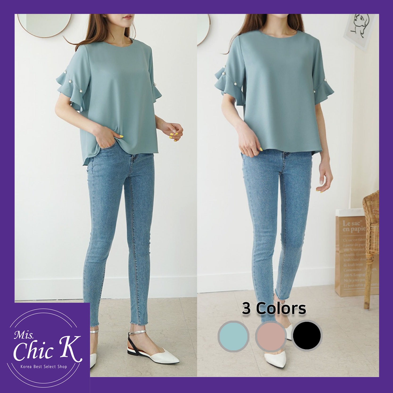 [K fashion 2019 S/S] Short-sleeved pearl blouse / 半袖パールブラウス-3 colors 7,524円