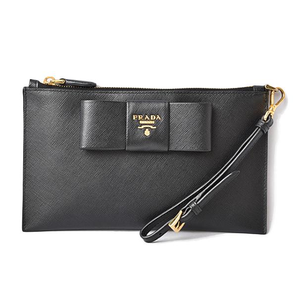 クラッチバッグ/トラベルポーチ/マルチウォレット PRADA SAFFIANO リボンモチーフ NERO/ブラック