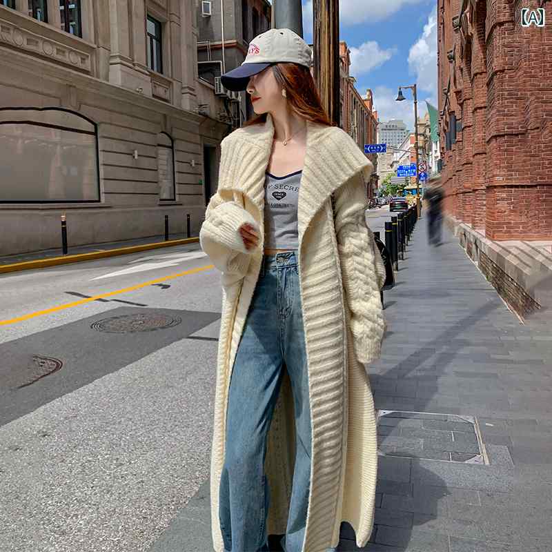 ニット レディース カーディガン おしゃれ カジュアル 大きめサイズ 厚手 ロング セーター ホワイト グレー