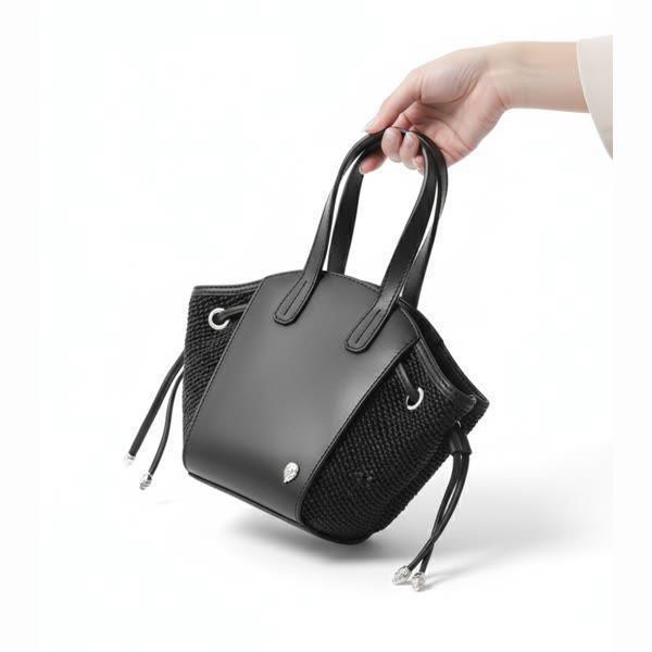 ヘレンカミンスキー PIAF TOTE WITH RAFFIA - BLACKCHARCOAL (BAG51737) (ピアフトートウィズラフィア)