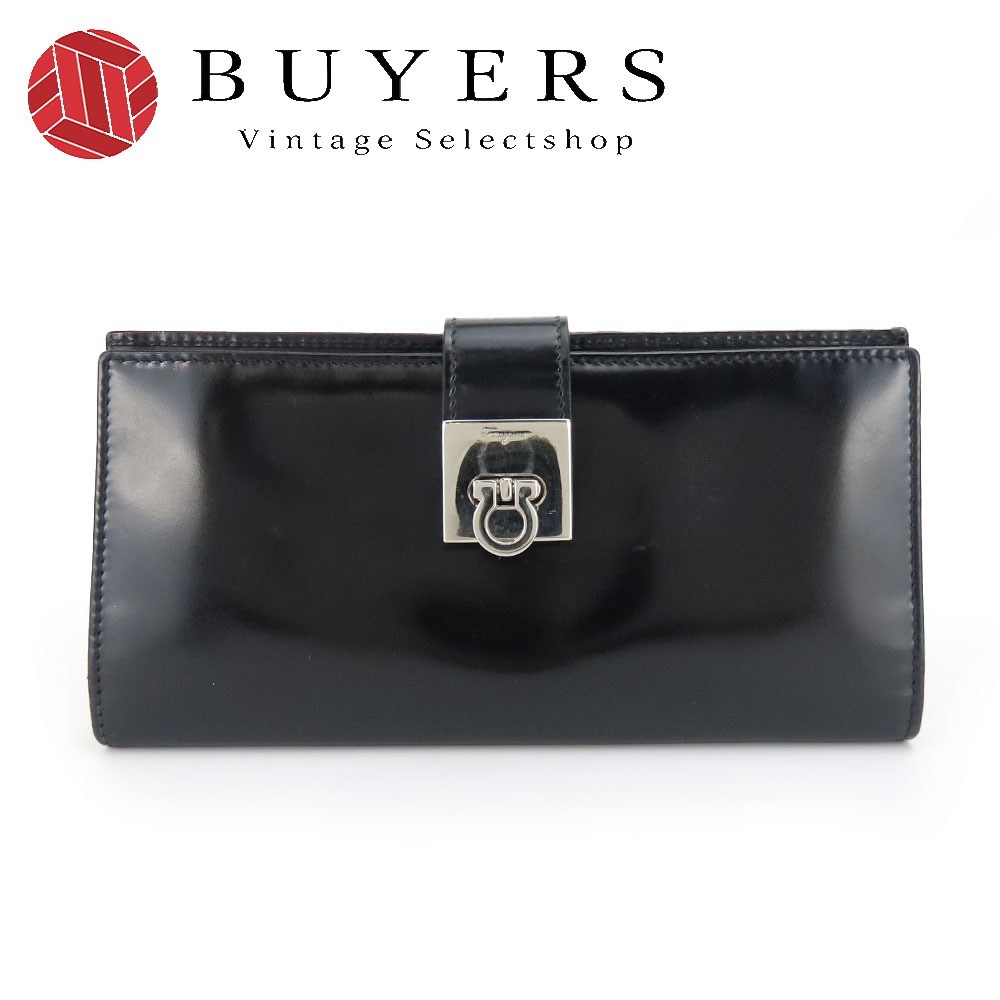 中古 長財布 IE229238 ガンチーニ カーフ ブラック シルバー金具 二つ折り シンプル 上品 レディース 女性