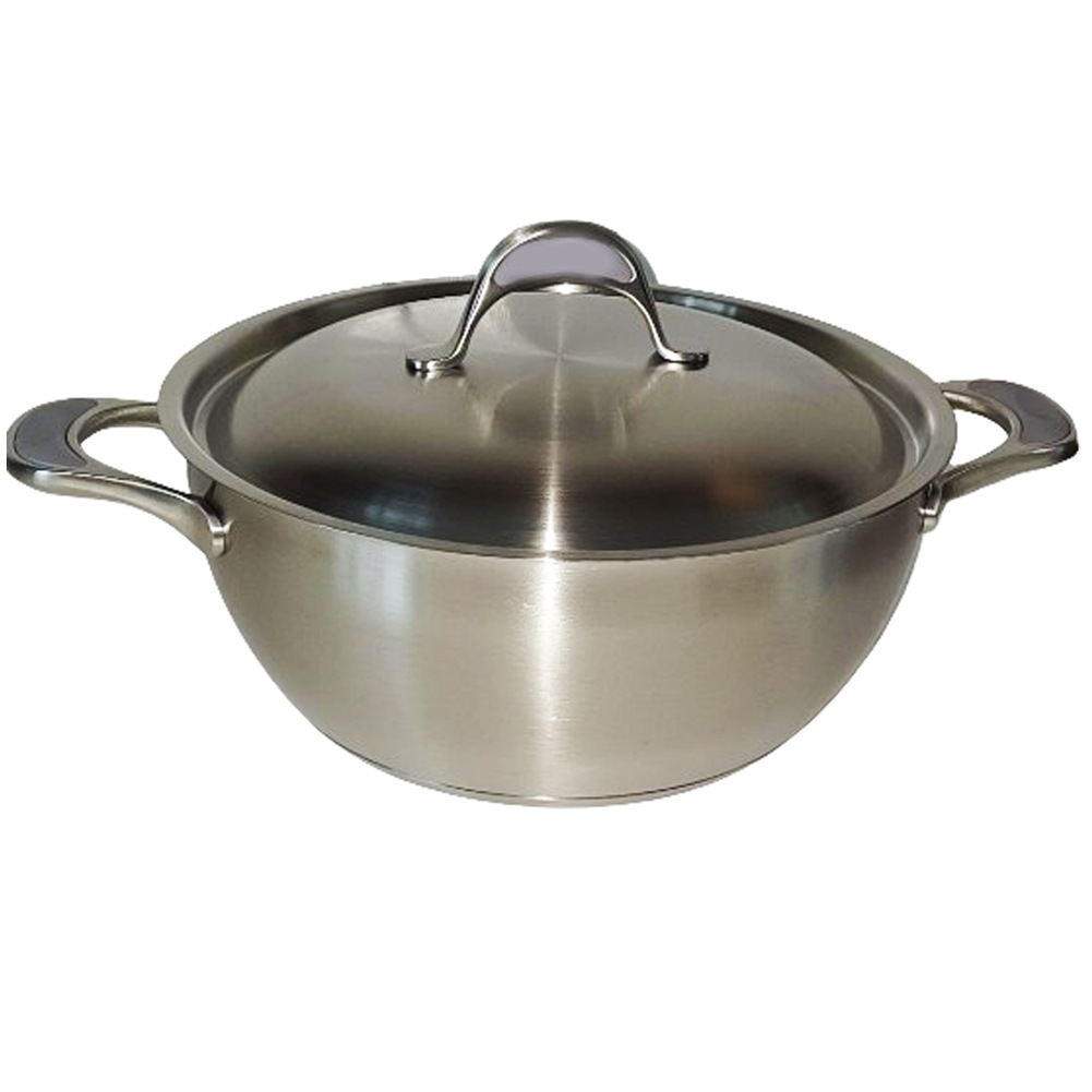 3層誘導エッセンシャルステンレススチールデュアルハンドル中華鍋韓国トゥッベギ蓋付きホットポットライス卵カスタードスープ用24cm[並行収入]