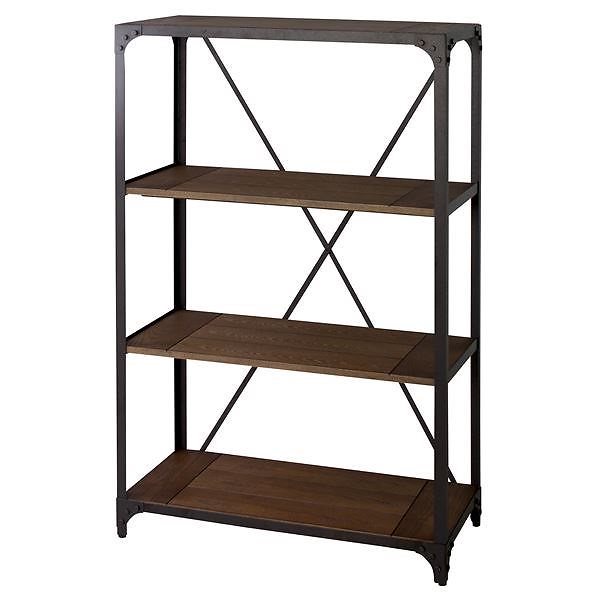 天然木オープンラック/収納棚 3段 ブラック 幅91cm スチールフレーム アジャスター付き DIS-936BK