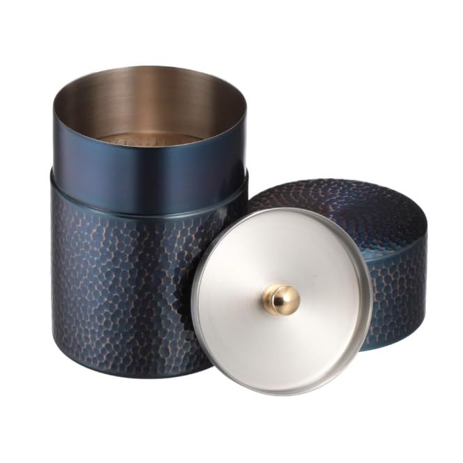 茶筒 純銅 割れない 燕三条 日本製 お茶 伝統 職人技 プレゼント茶道 お祝い 茶葉 ティータイム 特別 キャンプ 贈答用 保存容器 青被仕上げ 鎚目 BC-306B 8,820円