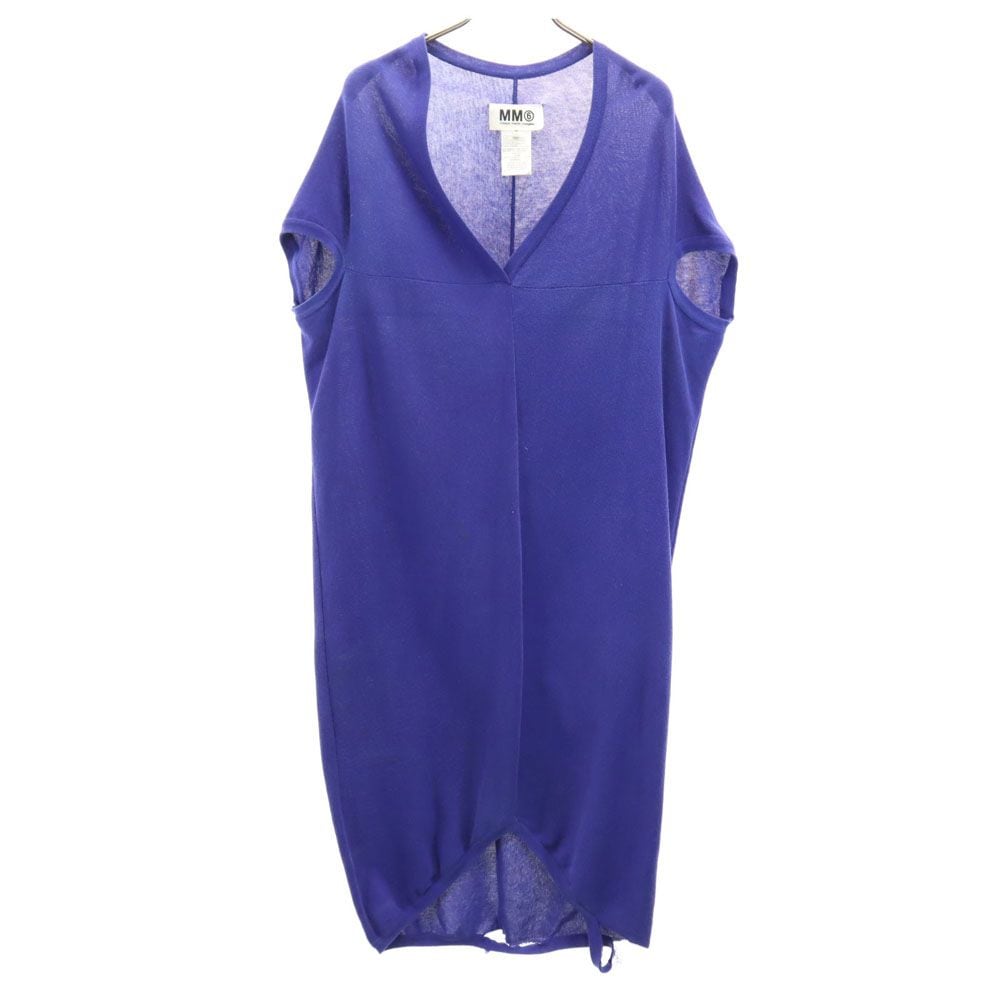 メゾンマルタンマルジェラ イタリア製 ノースリーブ Vネック コットン ニット ワンピース S ブルー系 Maison Martin Margiela フレンチ袖 レディース