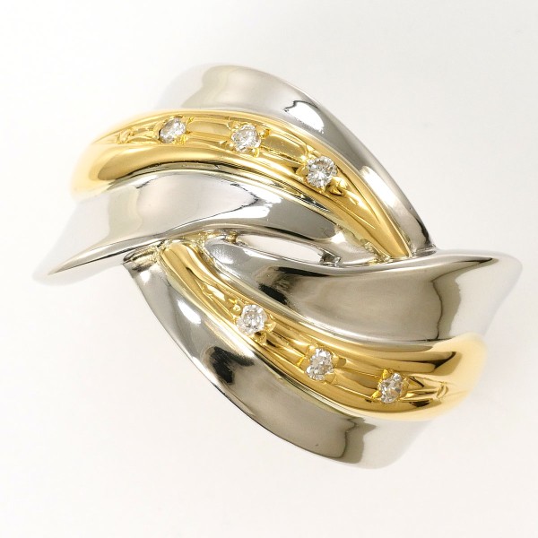 PT900 プラチナ K18YG リング 13号 ダイヤ 0.07 カード鑑別書 ジュエリー 中古