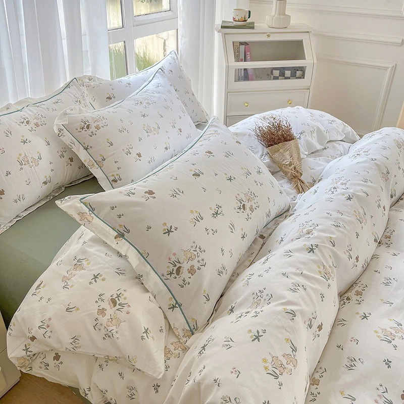 コットンスモールフレッシュ4点寝具セットコットン家庭用花柄シングルシーツキルトカバーベッドシーツ寮用3点セット