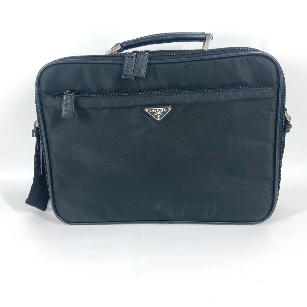 ショルダーバッグ トライアングルロゴ 三角ロゴ プレート 2WAYバッグ ハンドバッグ ビジネスバッグ レザー/ナイロン ブラック