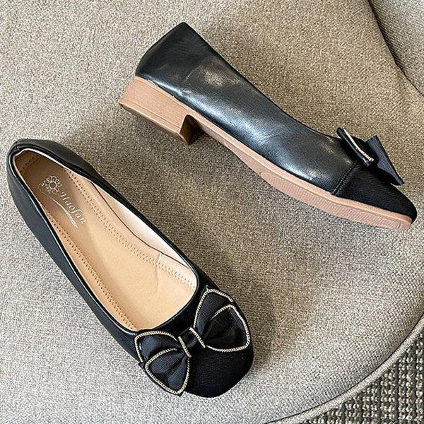 [シューズ] ビーガンレザー リボン 女性用 レディース パンプス ローファー フラットシューズ バレエシューズ 2.5cm sjcc-914