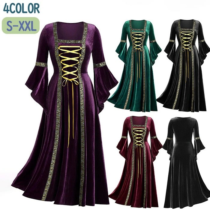 仮面舞踏会ドレス コスプレ クリスマス ハロウィン ゴシック様式 ビクトリア風 宮廷服ドレス ワンピース コスチューム パーティードレス 衣装代劇 学園祭 文化祭 舞踏会 ブラック グリーン ワインレ