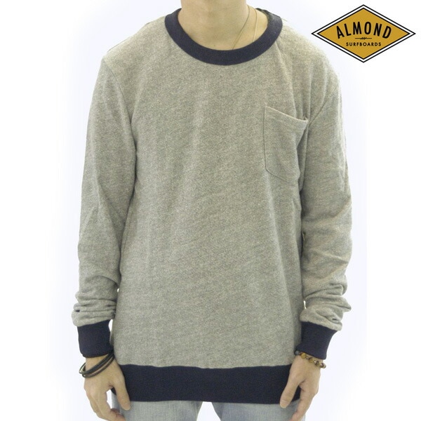 セール アーモンドサーフボードデザイン スウェット トレーナー カリフォルニア ライフスタイルブランド Almond Surfboards & Design メンズ ポケット ヘザーグレー サーフ